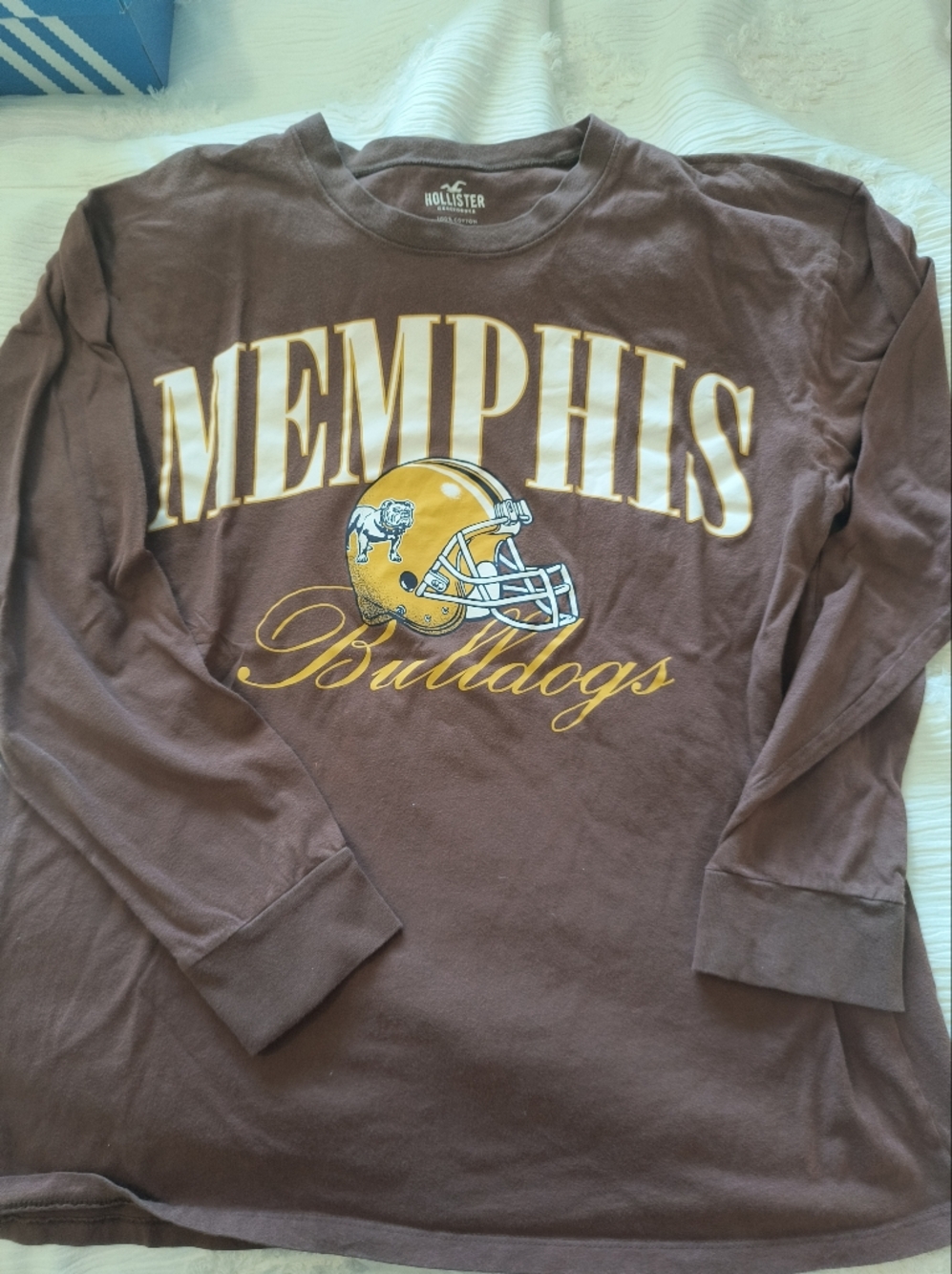 Hollister Brown Graphic Football Tee with Yellow Accents